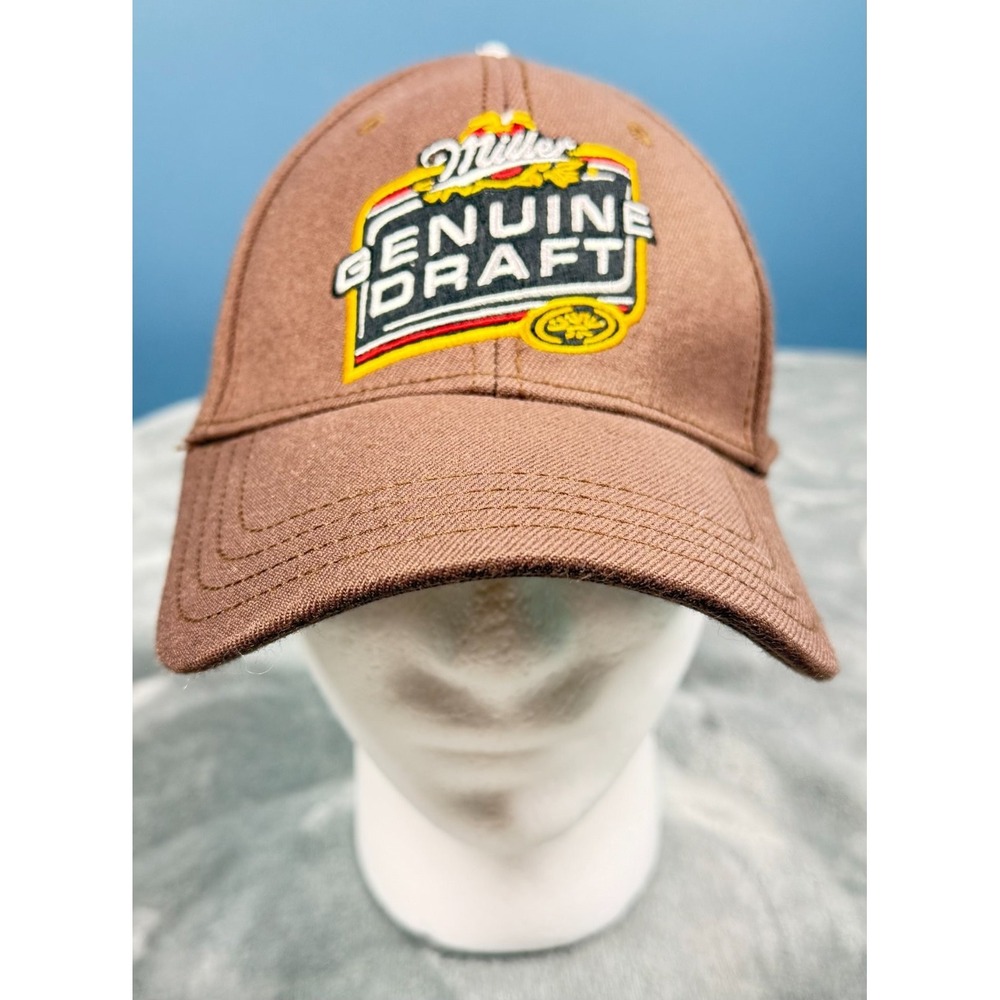Vintage Miller Genuine Draft Beer Promo Mens Brown Flexfit Baseball Hat Cap